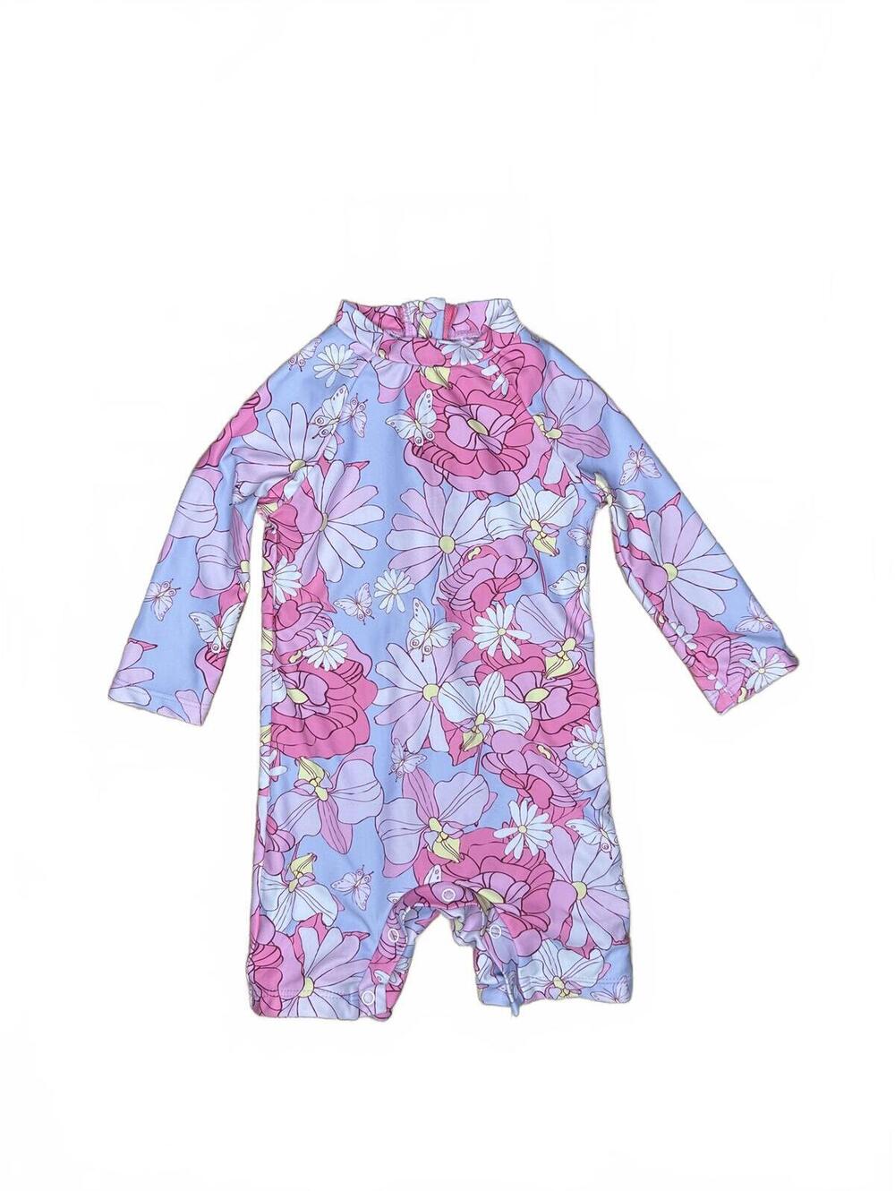 Baby Girls' Floral Long Sleeve Zip Rash Guard Swimsuit 6-9 M